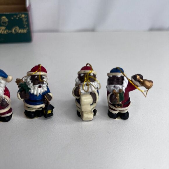 Set of 8 NEW Miniature 1” Christmas Ornaments Package Tie - Ons Black Santa - Picture 9 of 13